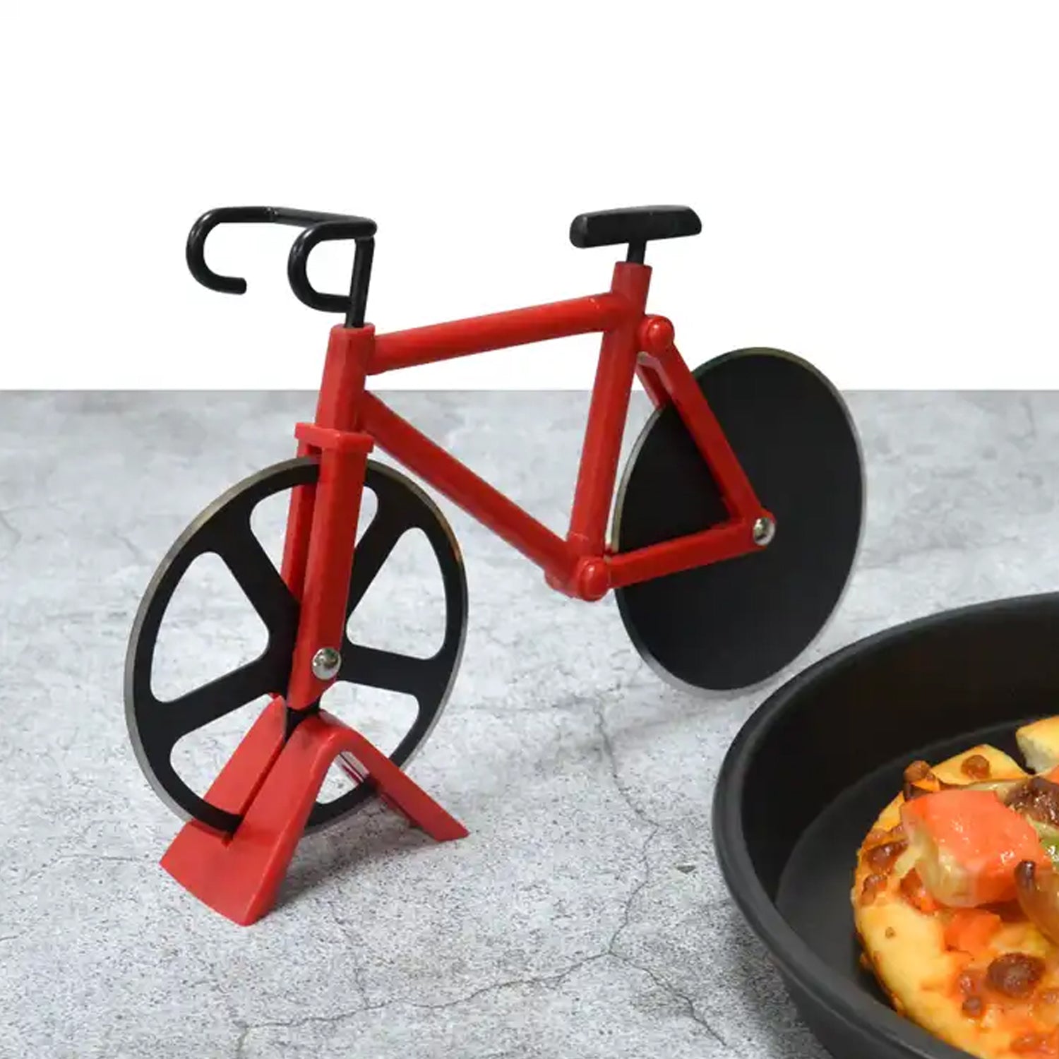 Stainless steel Bicycle shape Unbreakable Handle Pizza cutter | Pastry Cutter | Pizza Slicer with Grip on Handle and Stainless Steel Blade (1 Pc) Stainless steel Bicycle shape Unbreakable Handle Pizza cutter | Pastry Cutter | Pizza Slicer with Grip on Handle and Stainless Steel Blade (1 Pc)